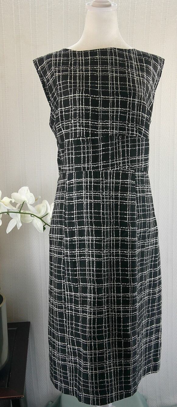 Merona Sleeveless Linen Black White Check Print Lined Sheath Dress Women's 16